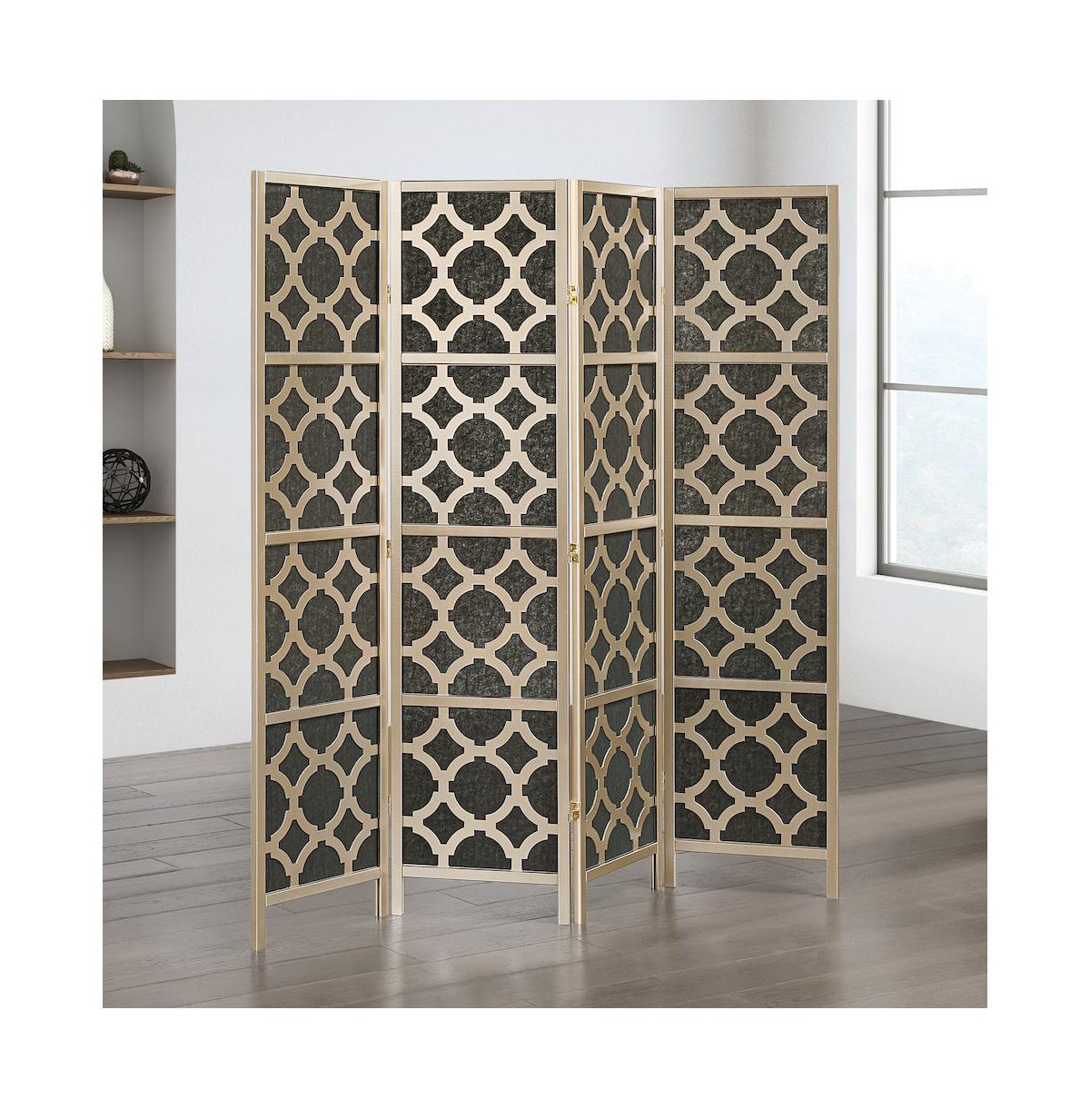 Roundhill Furniture 4-Panel Room Divider, Decorative Folding Freestanding Privacy Screen - Gold