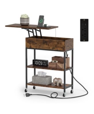 Lift Top End Table with Charging Station and Universal Wheels