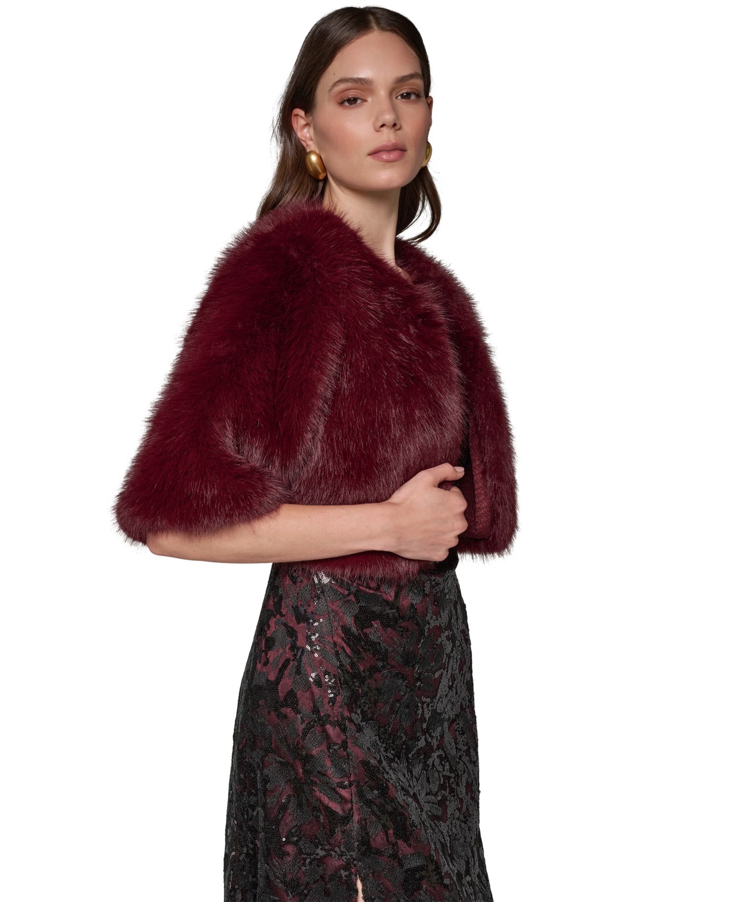 Women's Faux Fur Cropped Open-Front Shrug