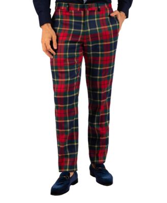 Men's Tartan Plaid Stretch Modern-Fit Dress Pants