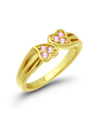 Pink Cubic Zirconia Double Heart Pinky Ring
