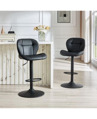 Set of 2 Adjustable Bar Stools, 360degree(s) Swivel Bar Chairs with Wide Metal Base, Tufted Backrest, Kitchen Island Counter Seating