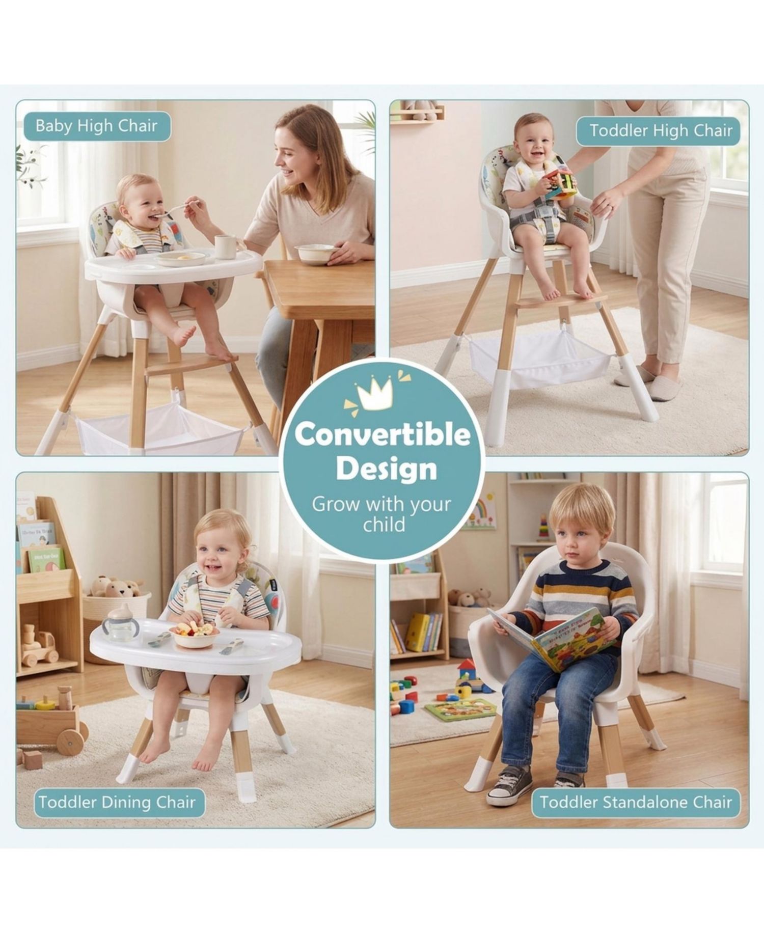 Convertible Dual-Tray Adjustable-Height High Chair