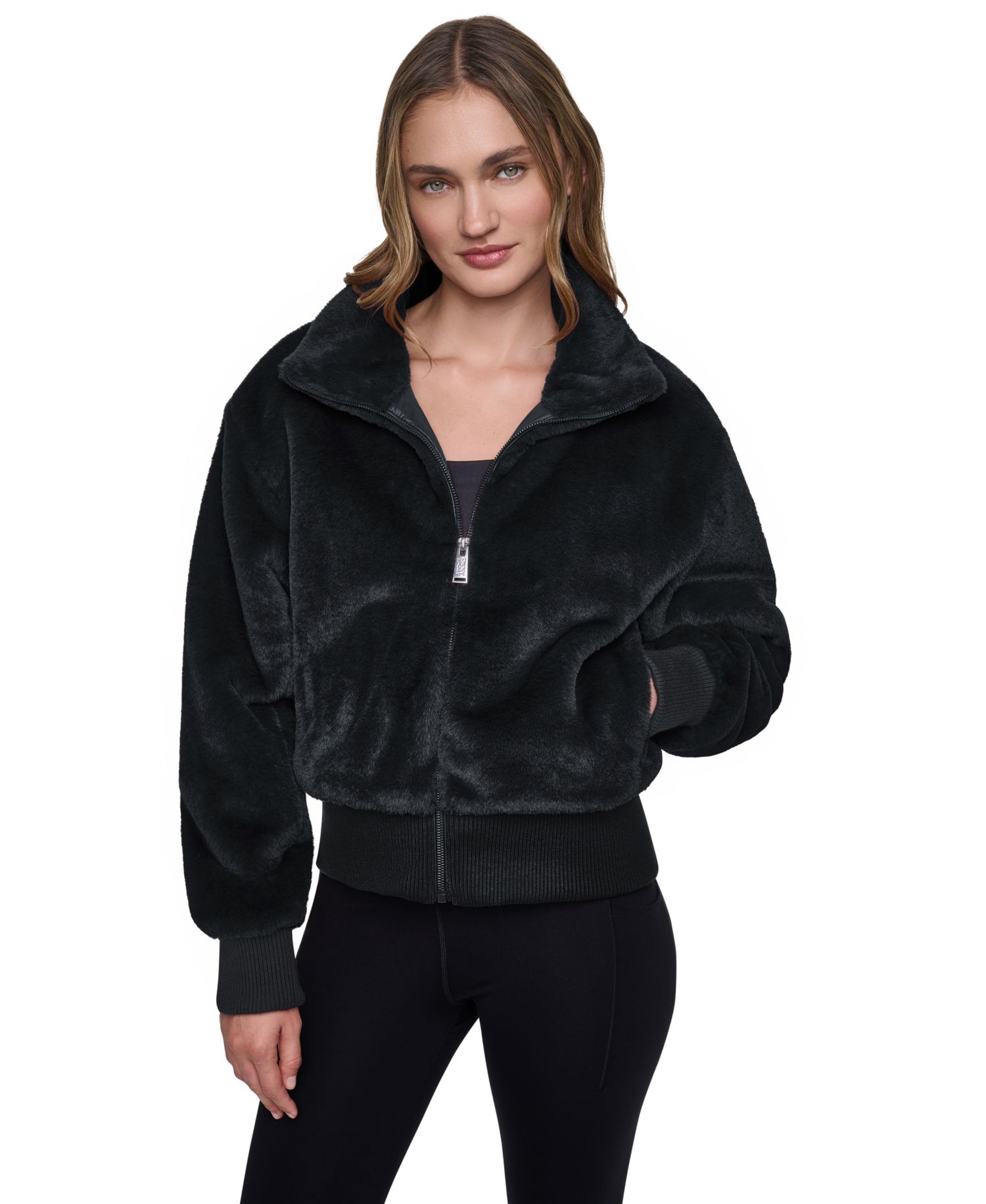 Women's Mock Neck Short Faux Fur Jacket