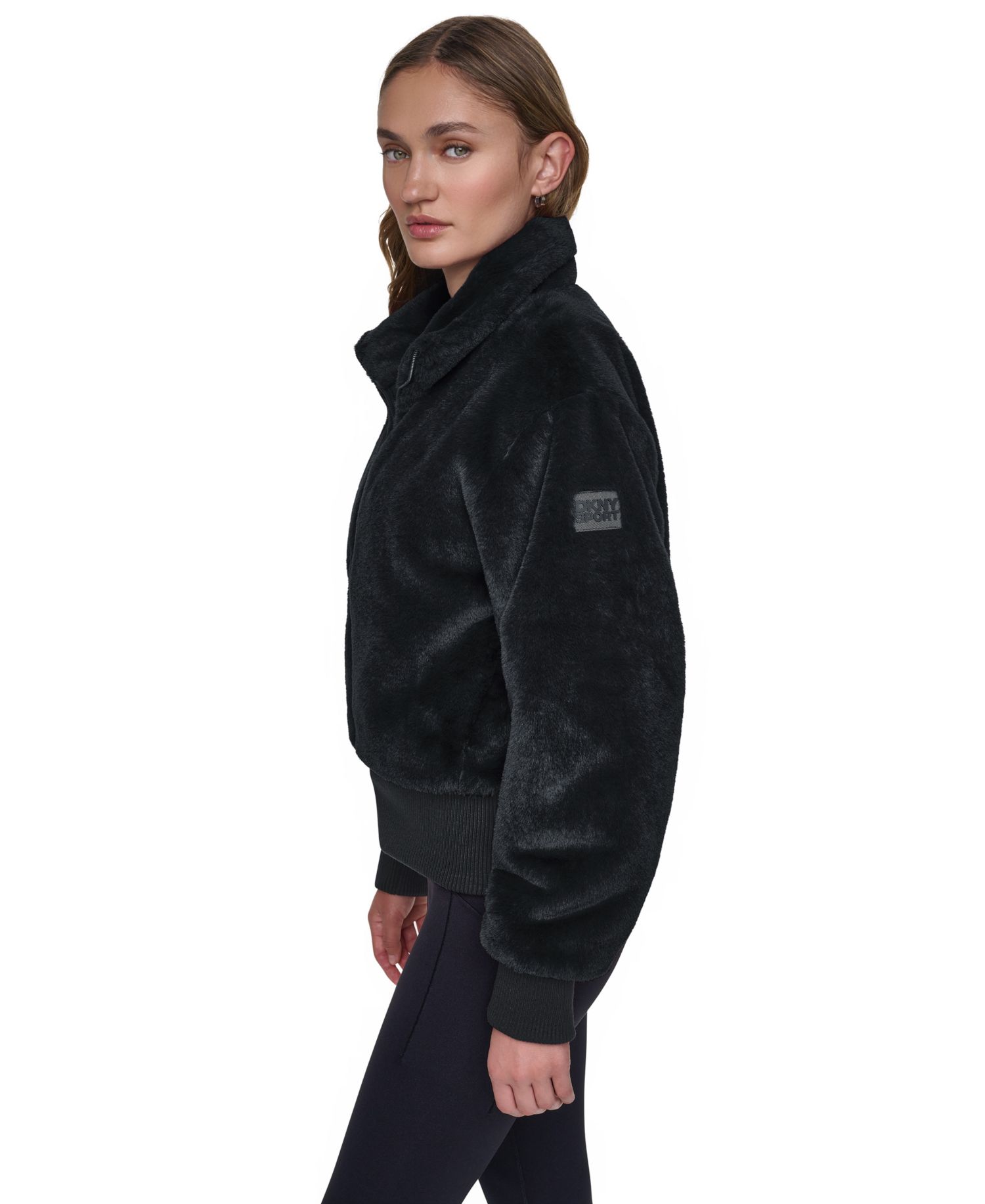 Women's Mock Neck Short Faux Fur Jacket