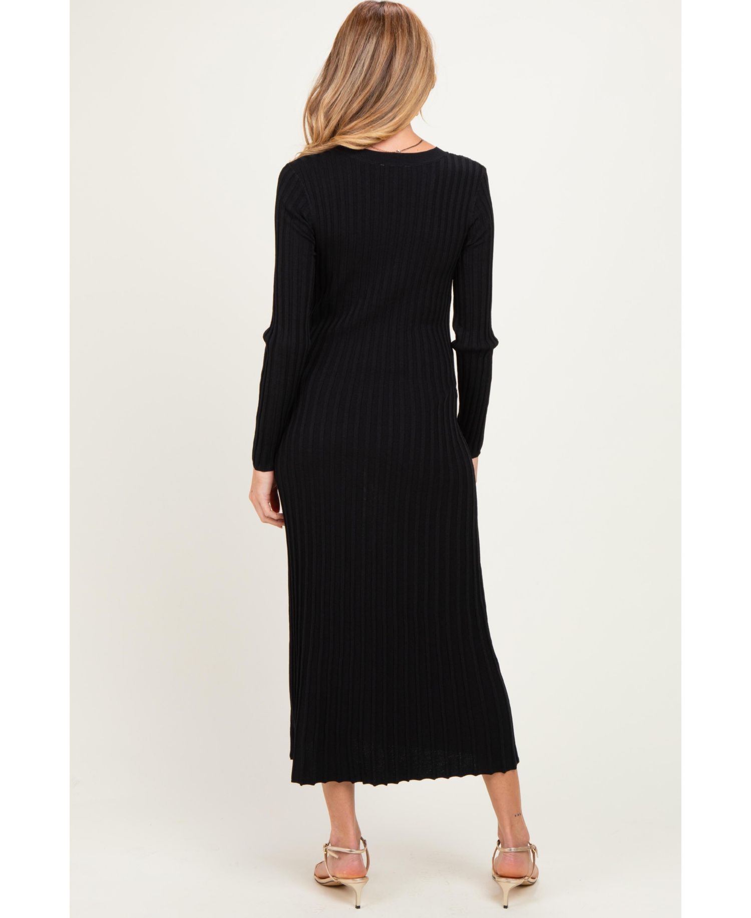 Maternity Long-Sleeve Ribbed Crewneck Sweater Midi Dress