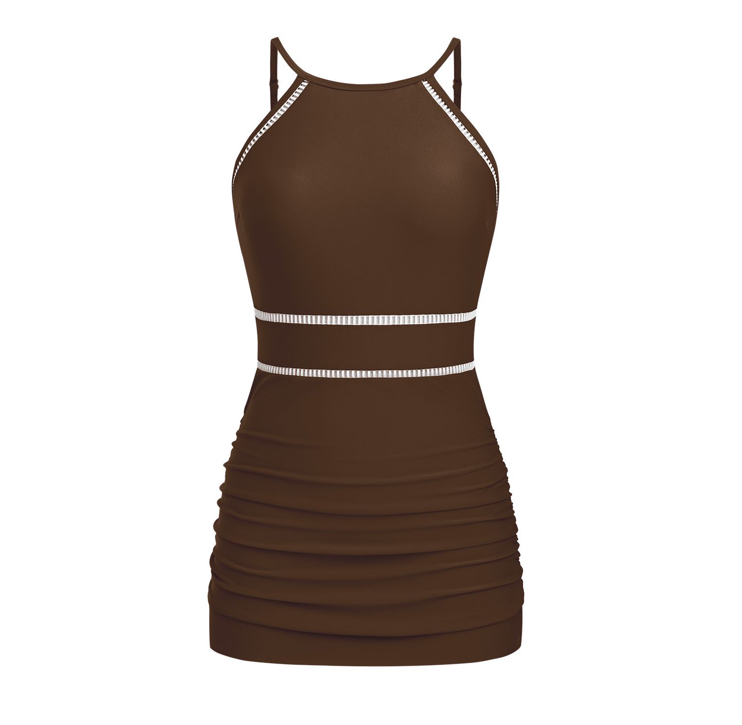 Women's Mock Neck Sporty Crisscross Straps One Piece Swim Dress
