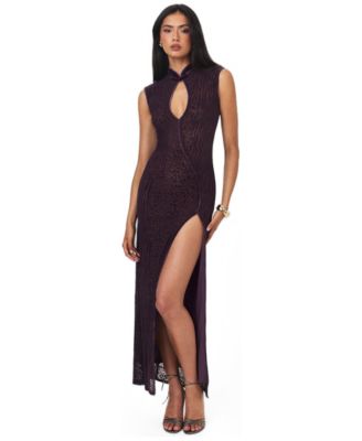 Women's Riona Party-Cocktail Burnout-Velvet Keyhole Maxi Dress