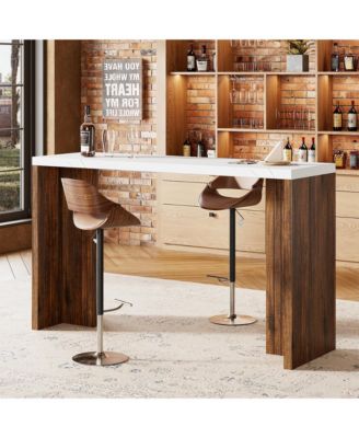 Bar Table 55 Inch Engineered Wood Faux Marble Top Counter Height Pub Table for Kitchen Dining Room