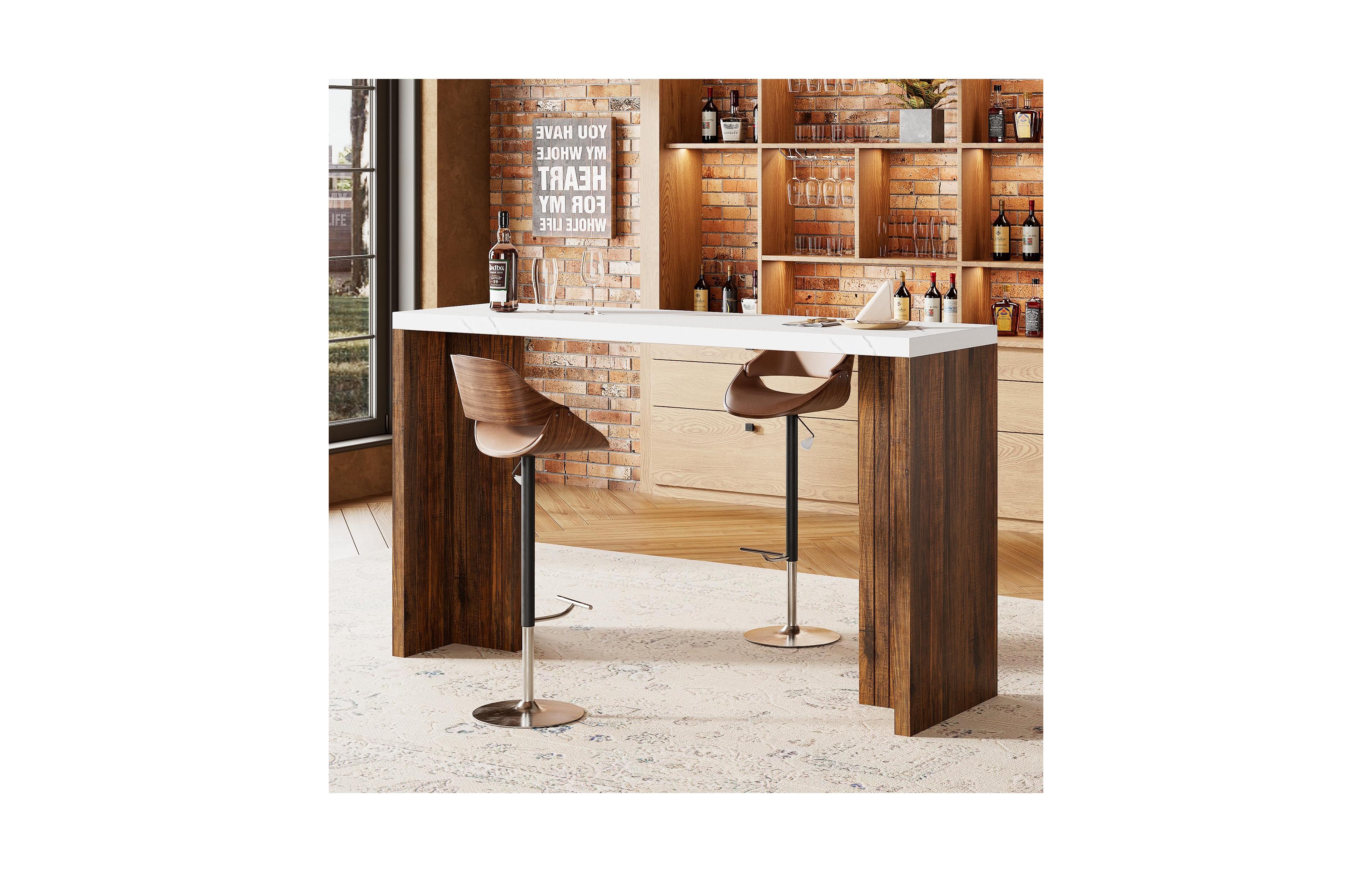 homfan Bar Table 55 Inch Engineered Wood Faux Marble Top Counter Height Pub Table for Kitchen Dining Room