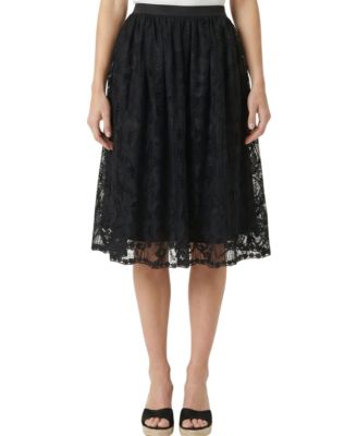 Women's High-Waist Lace Overlay A-Line Skirt