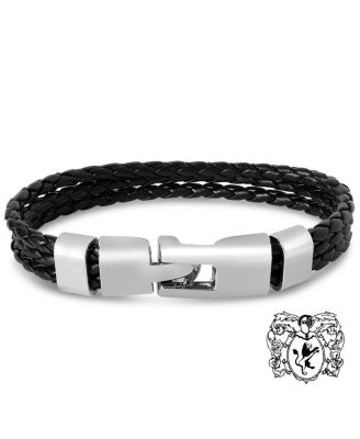 Men's Stainless Steel Three-Strand Braided Leather Bracelet