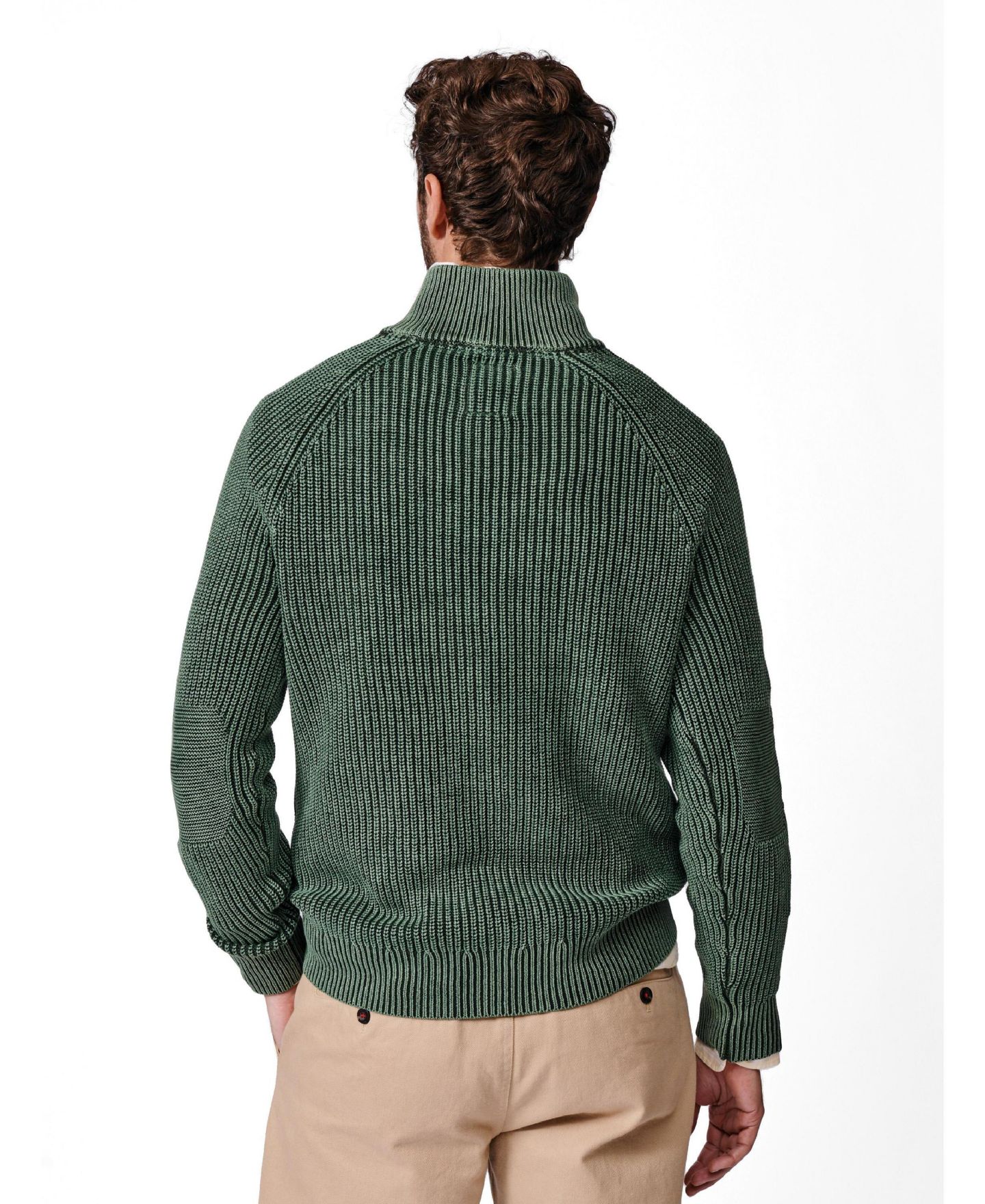 Мужской свитер Aubin Martin Quarter-Zip Ribbed-Knit, цвет: Хаки — фото 3