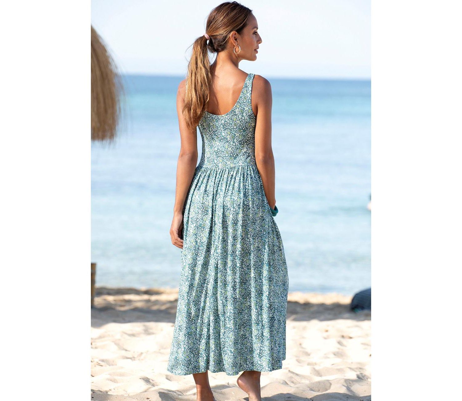 Women's Viscose Printed Scoop Neck A-Line Scoop-Neck Midi Dress