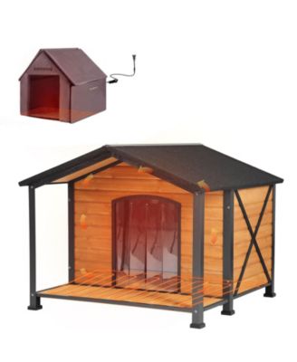 Large Heated Waterproof Dog House Dog Shelter with Heating Pad and Strong Metal Frame