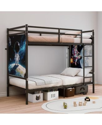 Single Bunk Bed with Ladder Guardrail Storage and 2 Posters 400 lbs