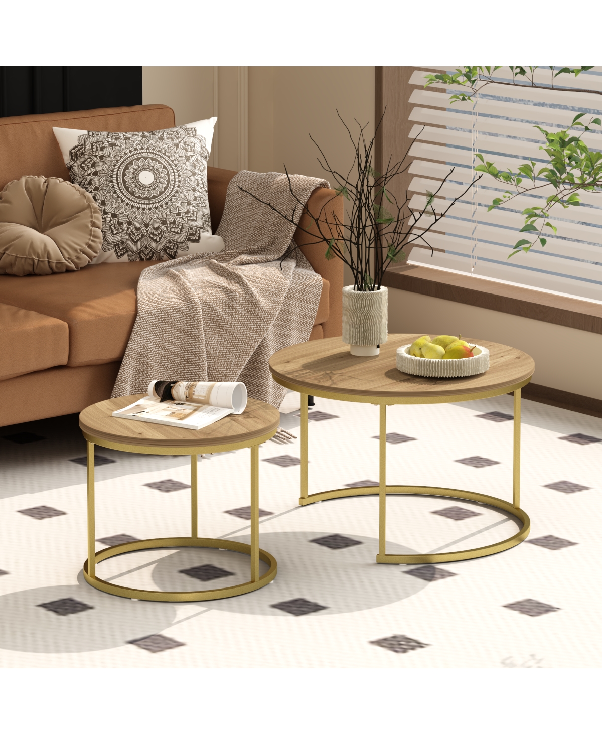 Streamdale Furniture 27.6" Nesting Coffee Table Set of 2, Wood Marble Pattern Top