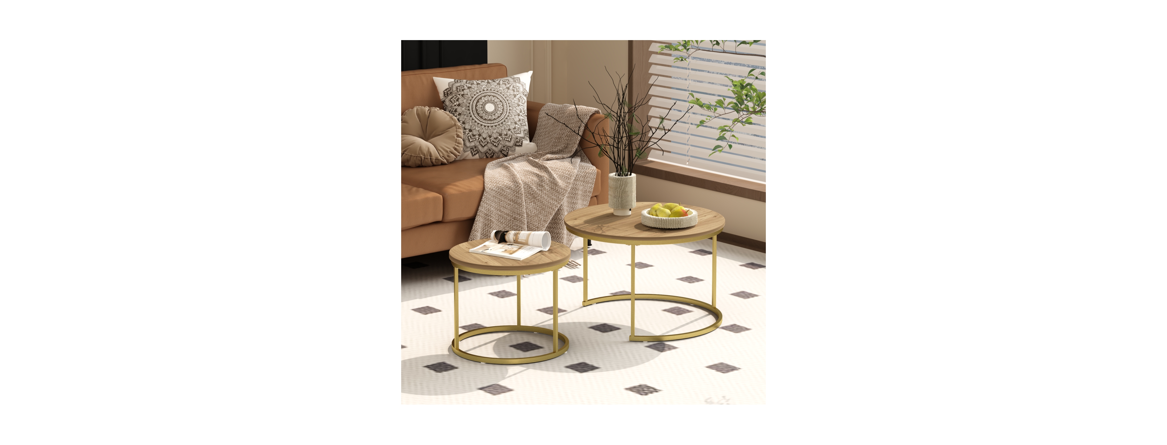 Streamdale Furniture 27.6" Nesting Coffee Table Set of 2, Wood Marble Pattern Top
