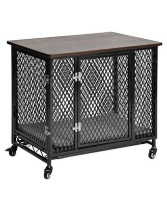 Medium Dog Crate Furniture Indoor End Table with Tray Cushion and Casters