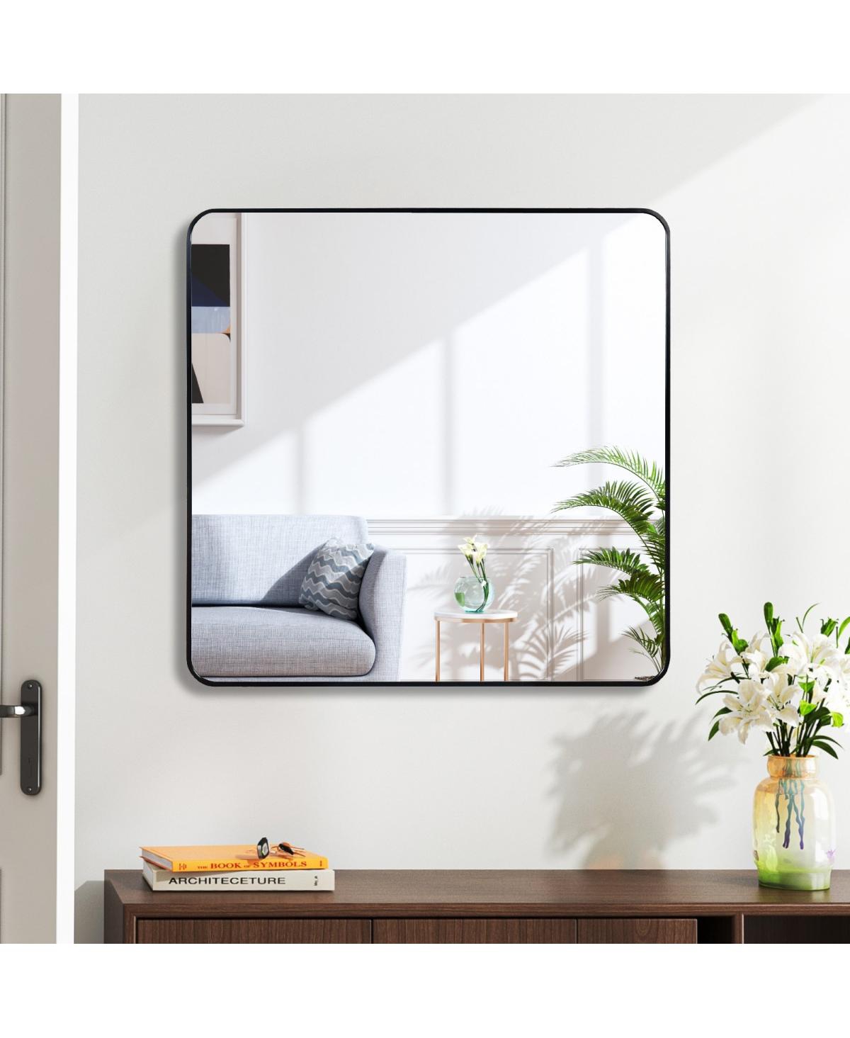 Laoties 30" x Square Bathroom Vanity Mirror with Matte Aluminum Frame Modern Wall