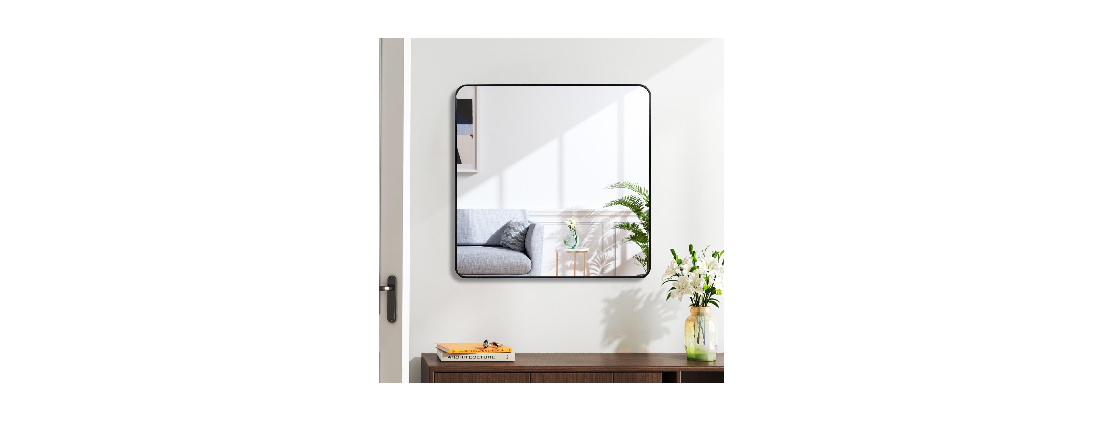 Laoties 30" x 30" Square Bathroom Vanity Mirror with Matte Aluminum Frame Modern Wall Mirror