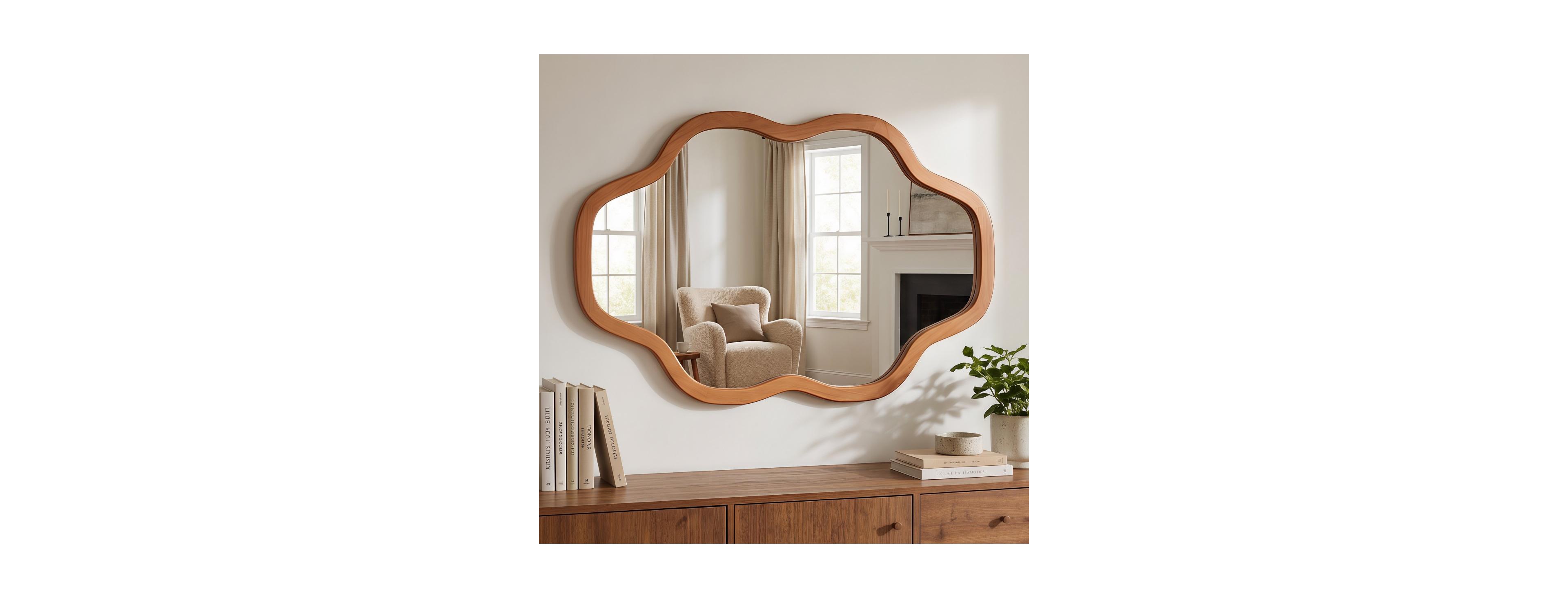 Laoties 20"x30" Irregular Wood Framed Decorative Mirror
