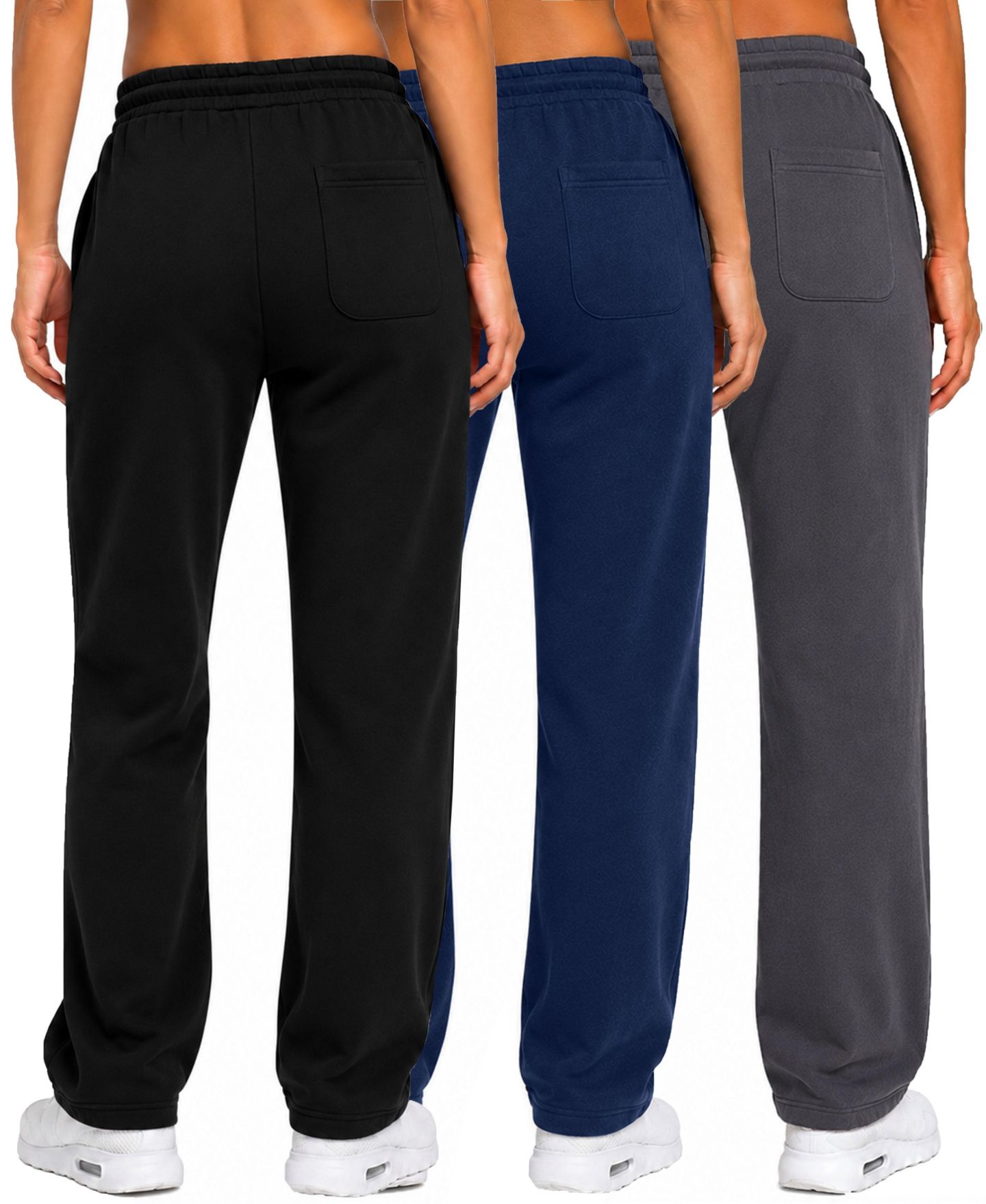 Женские брюки Blue Ice Loose-Fit Heavyweight Fleece Open-Bottom Sweatpants, 3-Pack, цвет: Чёрный угольный меланжевый серый — фото 3