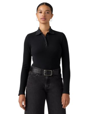 Women's Rory Slim-Fit Ribbed-Knit Long-Sleeve Polo Shirt