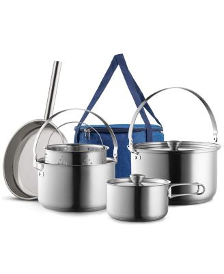 8 Piece 304 Stainless Steel Camping Cookware Set With Travel Bag For Outdoor Indoor Cooking