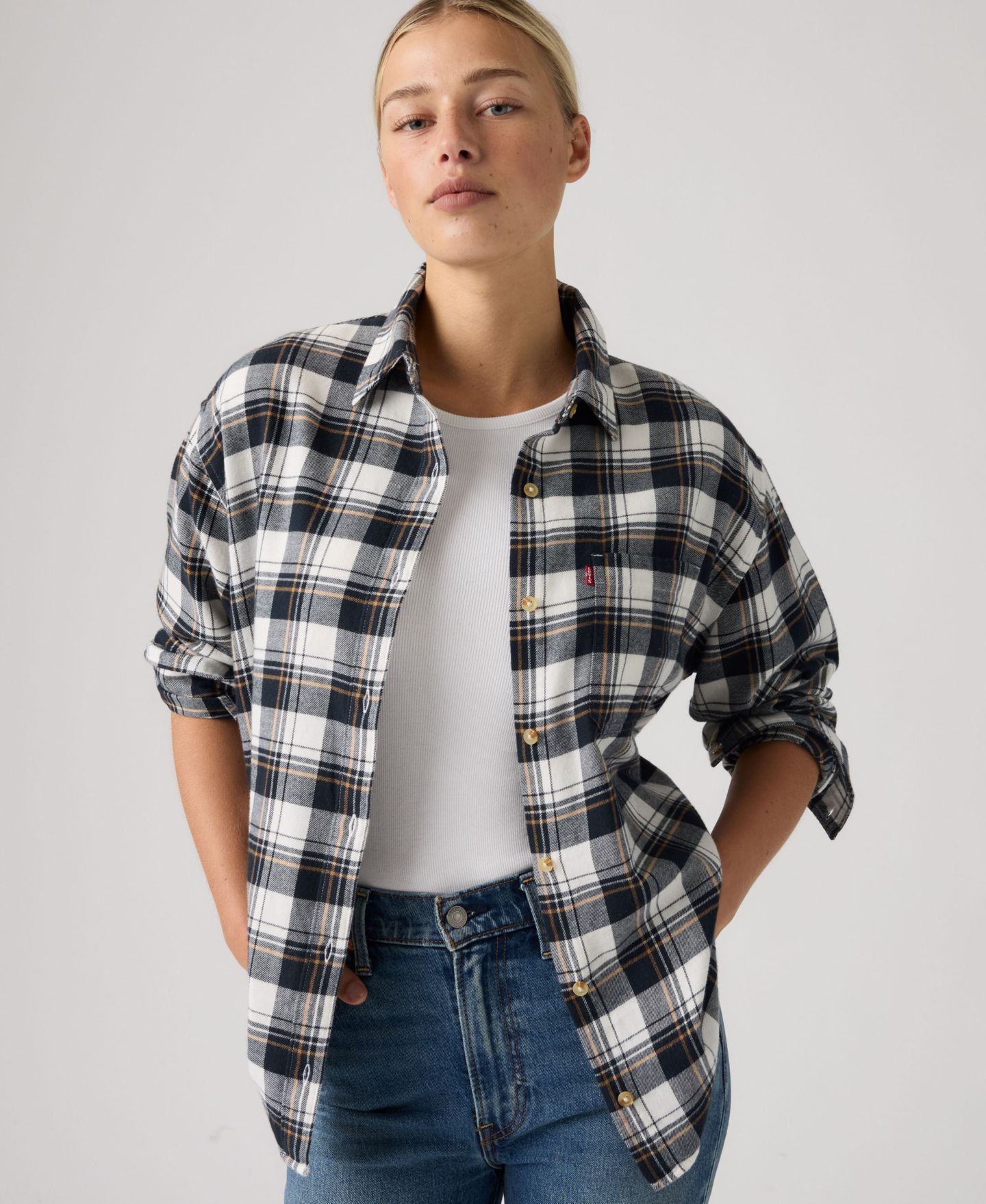 Женская рубашка Levi's Nash Plaid Flannel, цвет: Клетчатый антрацитовый — фото 2
