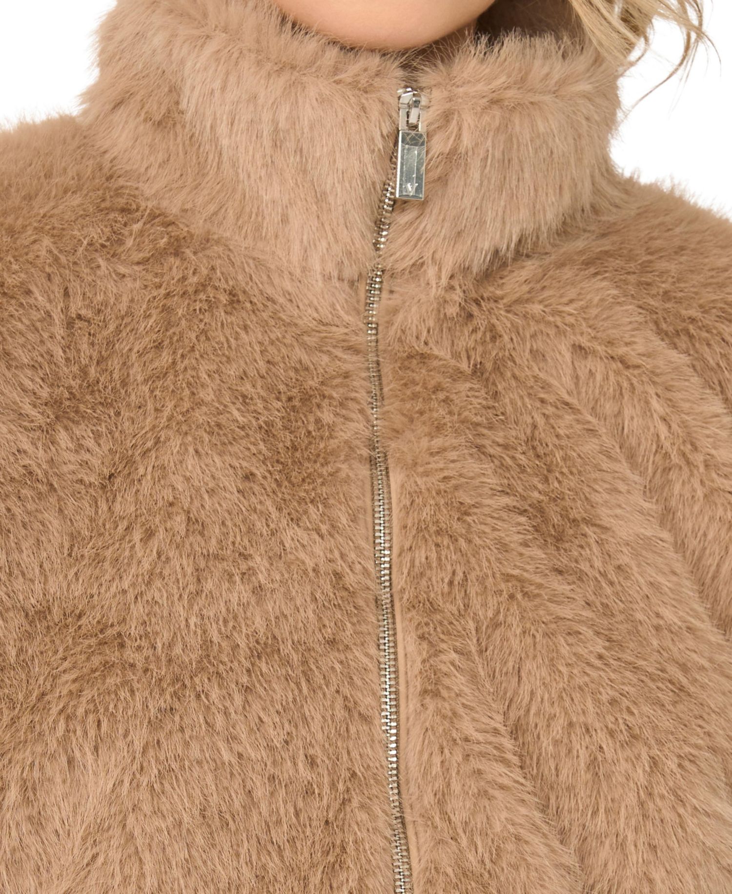 Women's Cropped Faux Fur Stand-Collar Jacket