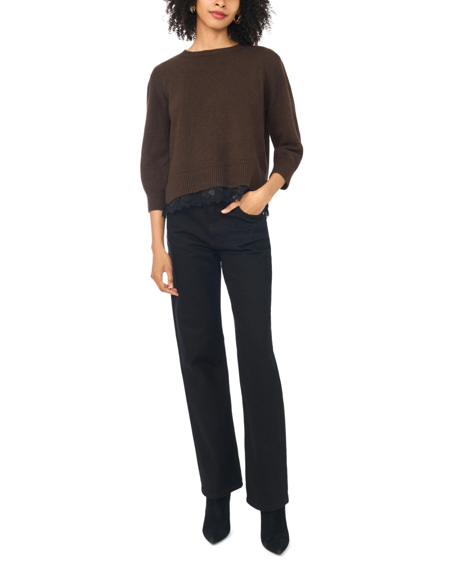 Women's Chenille Embroidery 3/4-Length Sleeve Sweater