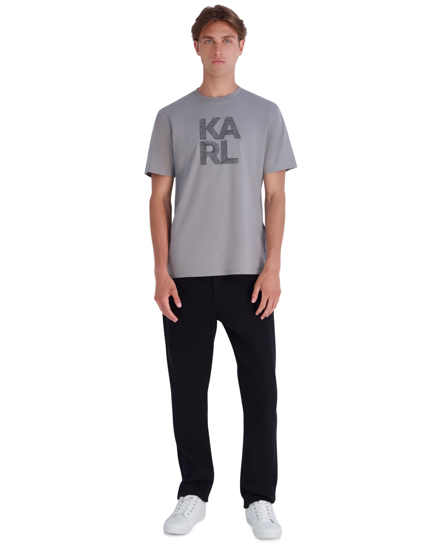 Мужская футболка KARL LAGERFELD PARIS Faux Embroidered Graphic, цвет: Серый — фото 2