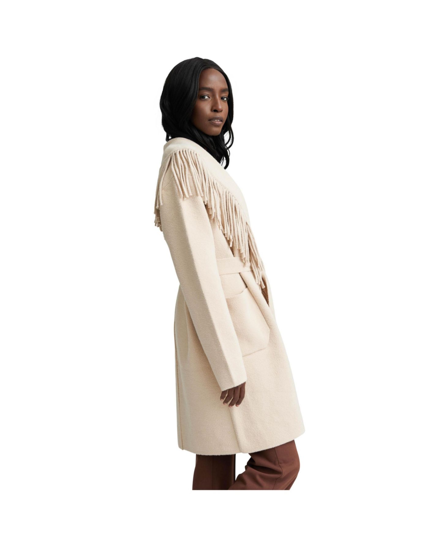 Женские куртки NVLT Eyelash Mink Wrap Fringe Coatigan, цвет: Светлый верблюжий — фото 3