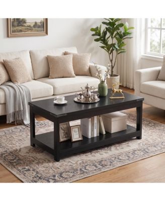 43.3" Coffee Table with Open Storage Shelf, Rectangular Wood Center Table for Living Room