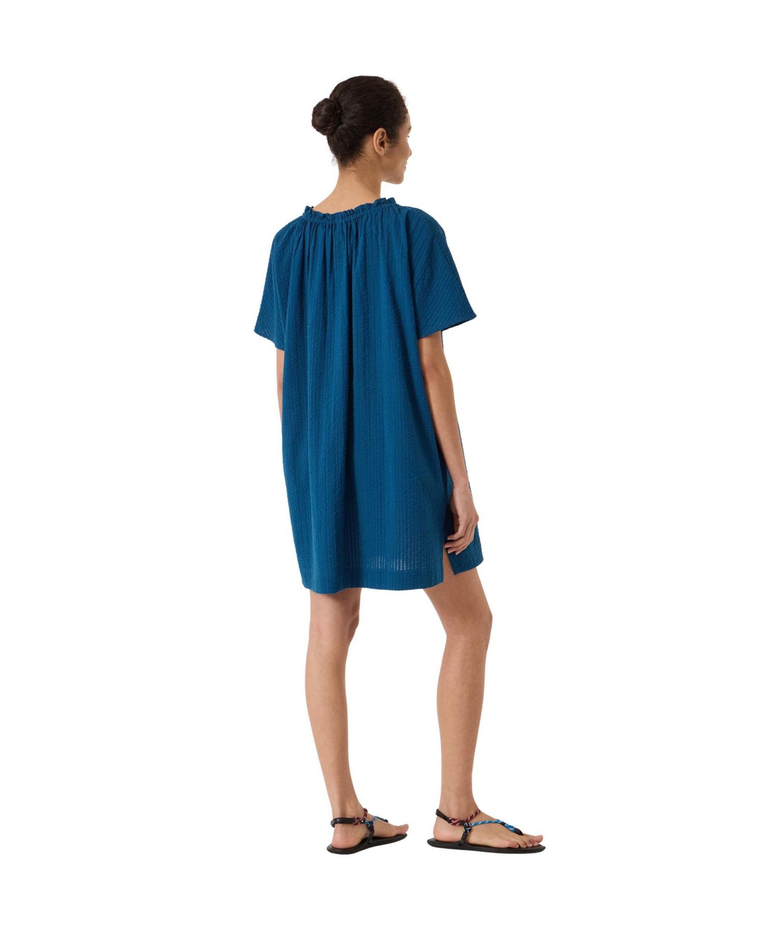 Women's Tie Neck Short Sleeve Beach Mini Dress