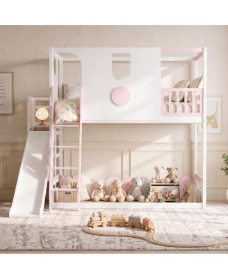 Twin Kids Loft Bed with Slide, Shelves, and Storage