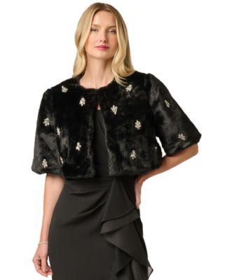 Women's Crystal-Embellished Cropped Faux Fur Capelet