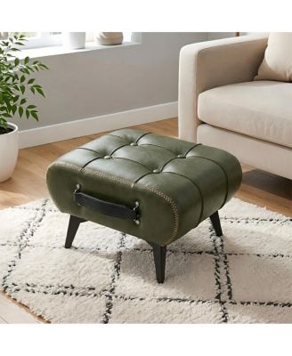 Modern Leather Storage Stool with Metal Legs and Handles