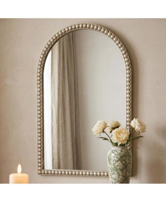 Arched Decorative Mirror with Pearl Beaded Frame Champagne Wall Mirror