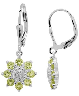 Women's Peridot and Diamond Floral Dangle Earring (1.36 ct. t.w.) in Sterling Silver