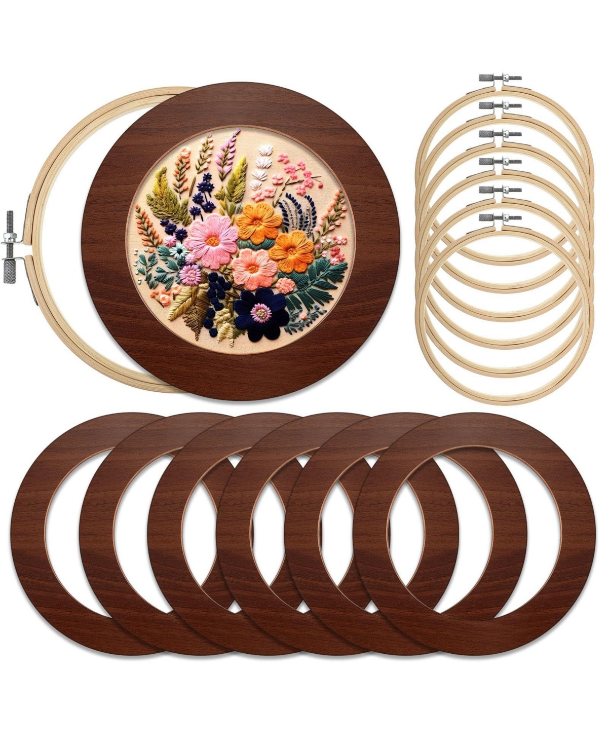 Aeelike Wood Embroidery Hoop Frame Set Cross Stitch Sewing Diy Art Craft Supplies