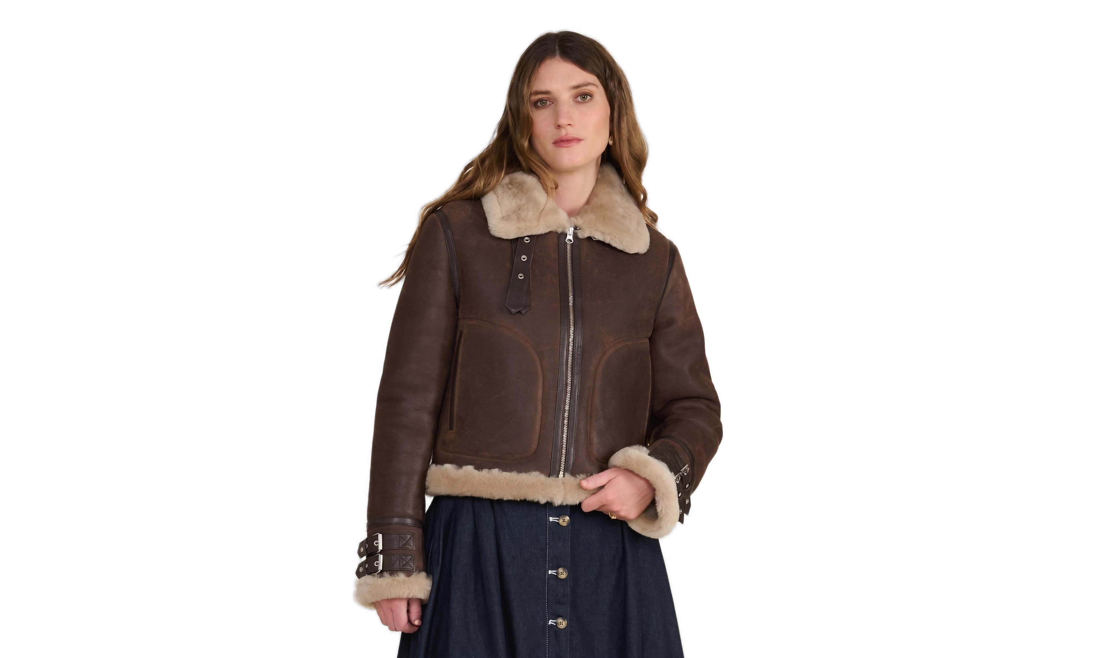 Furniq Uk Briar Women's Vintage Brown Sheepskin Aviator Jacket