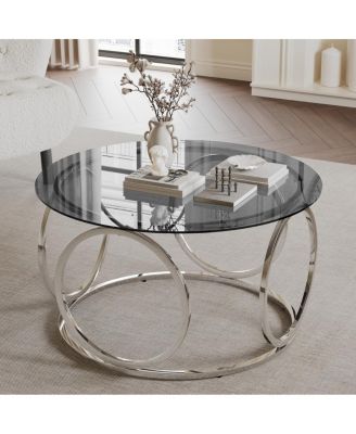  31.5" Modern Round Glass Top Coffee Table with Chrome Frame