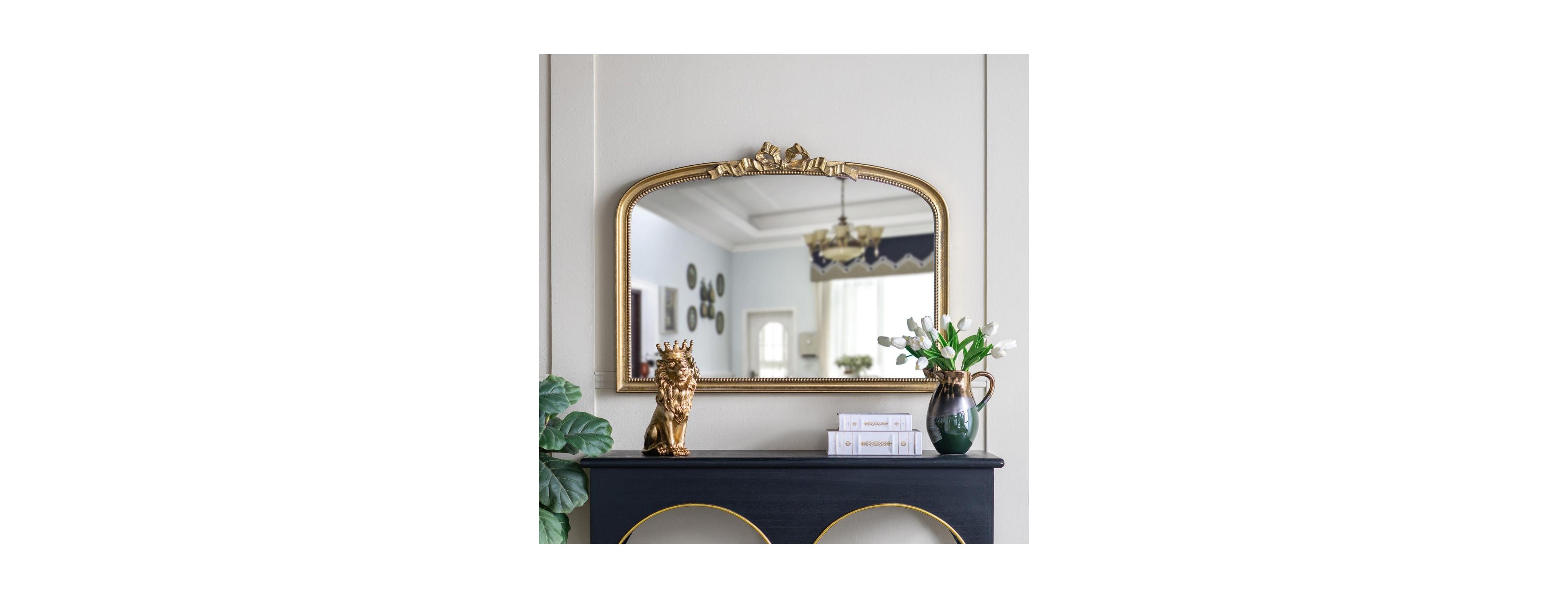 Laoties 40" x 30" Baroque Arched Wall Mirror with Scrollwork Crown Decorative Mirror