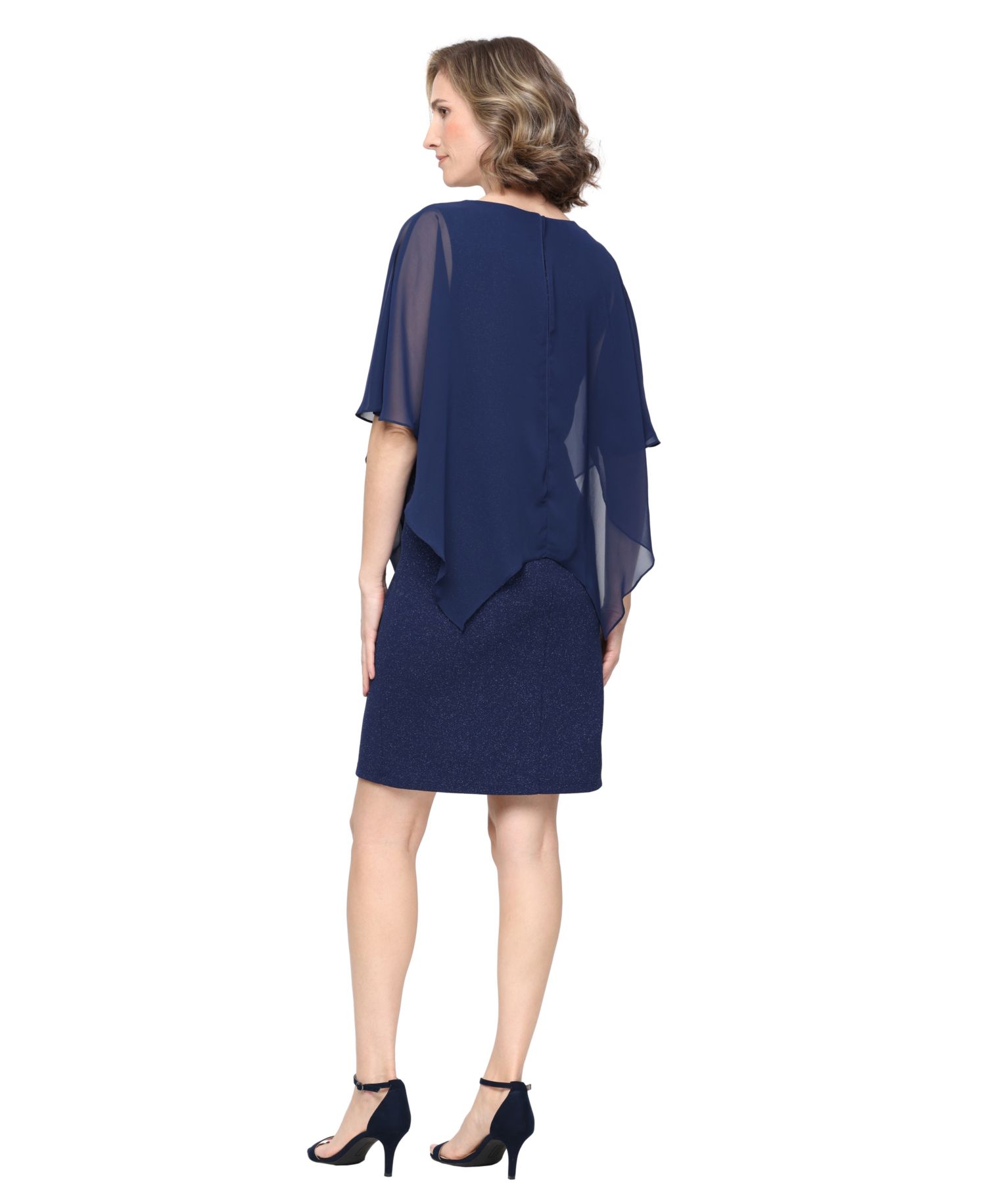 Women's Glitter-Knit Short-Sleeve V-Neck Dress
