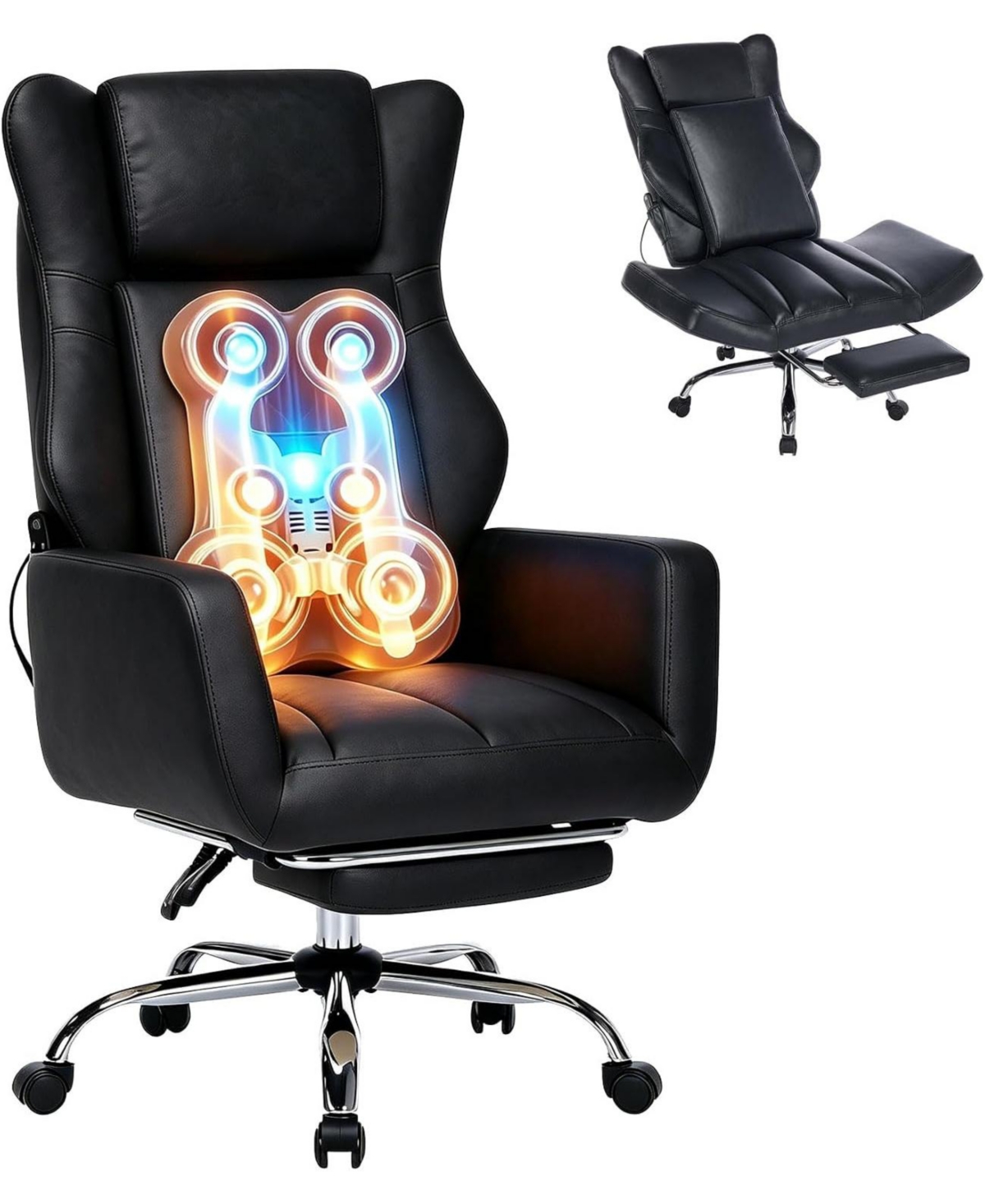Dyhome 3D Kneading Massage Office Chair, Criss Cross Ergonomic Desk Chair with Flip-up Arms and Footrest - Black