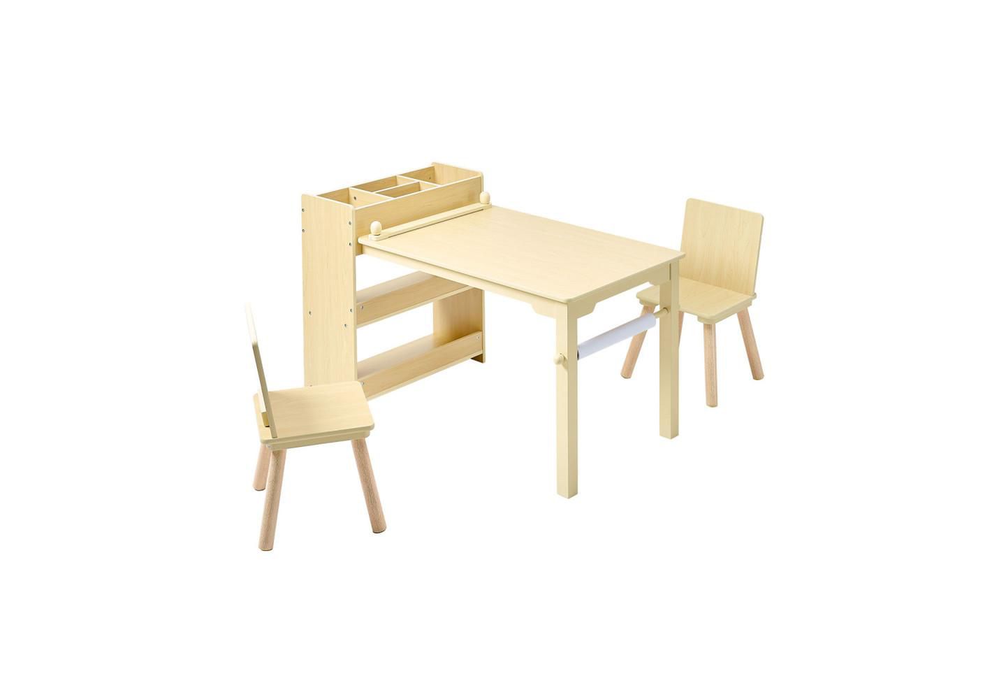 Детские игрушки YOBTOP Kids Art Table with 3-Tier Storage Paper-Roll Holder 3-Piece Activity Desk with 2 Chairs, Ages 2+, цвет: Коричневый — фото 7