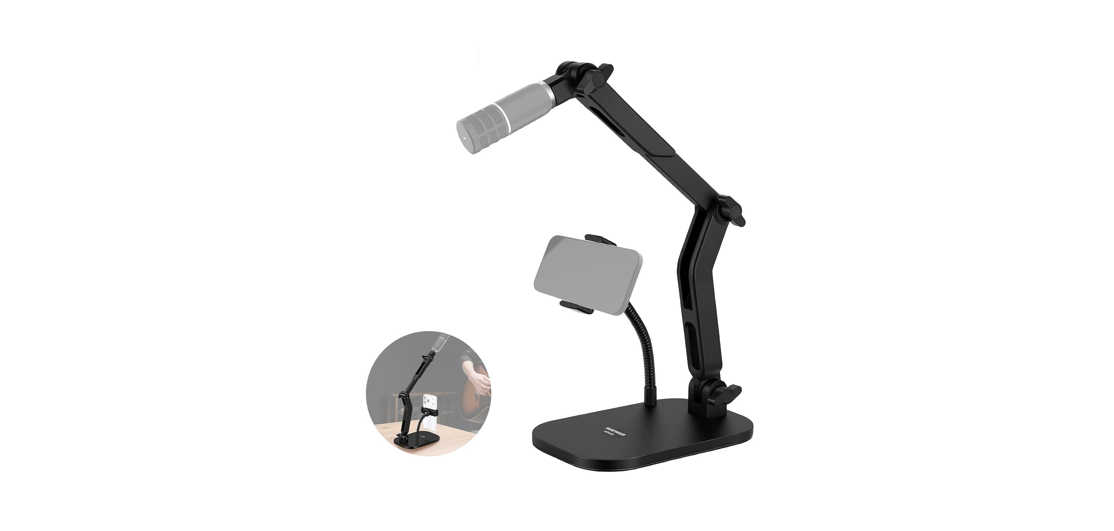 Lamicall MS022 Flexible Arm Desk Microphone Stand with Phone Clamp for Standard Microphone Mounts