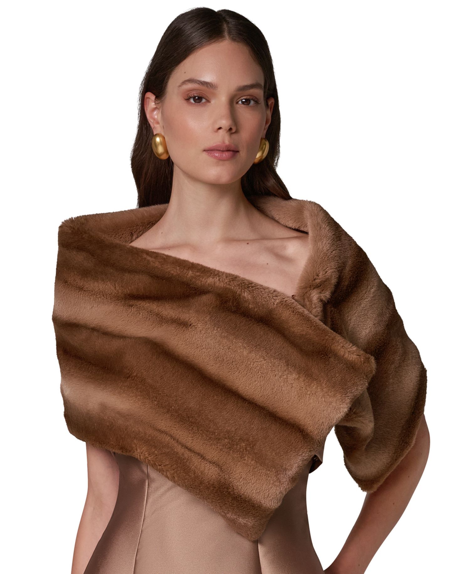 Women's Plush Draped Faux Fur Wrap Shrug
